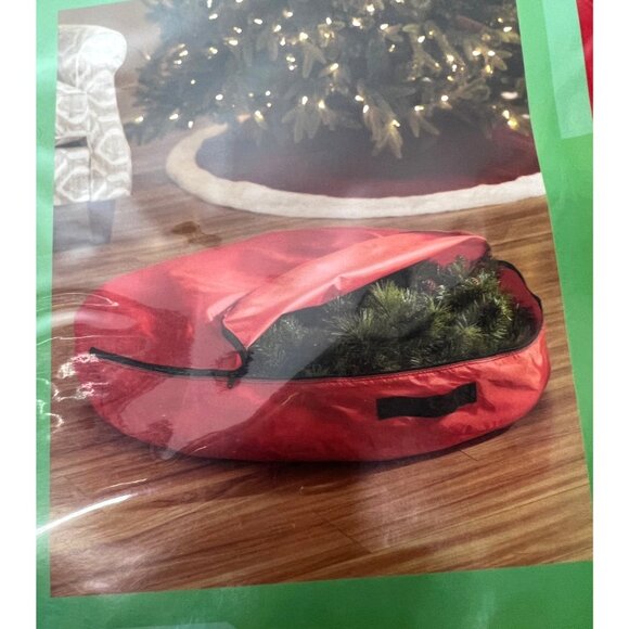 Holiday Living 36-In Wreath Storage Bag Polyester Zippered Closure Red - Picture 4 of 4